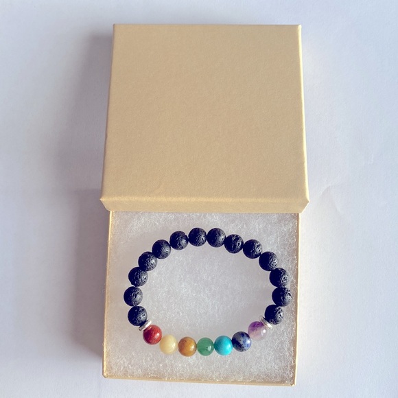 Chakra Bracelet   7 Chakra Bead Volcanic Bracelet Lava Rock. - Picture 4 of 4